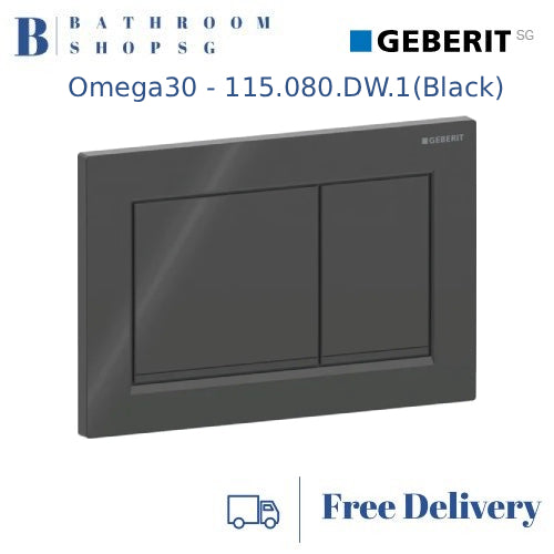 Geberit Omega 30 Actuator Plate 115.080.DW.1 Black Plate and Buttons with Matt Black Stripes