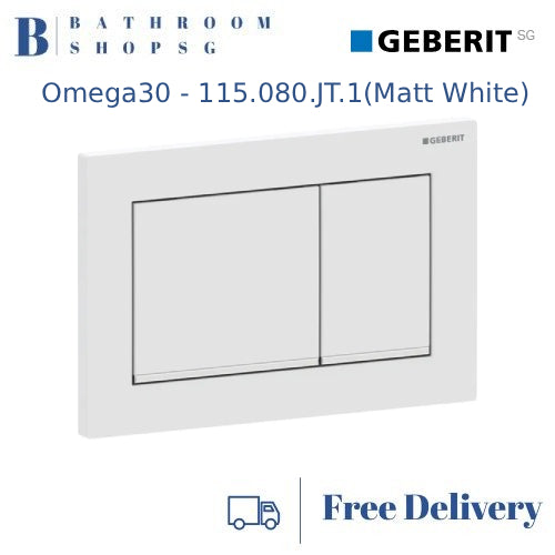 Geberit Omega 30 Actuator Plate 115.080.JT.1 Matt White Plate and Buttons with Chrome Stripes