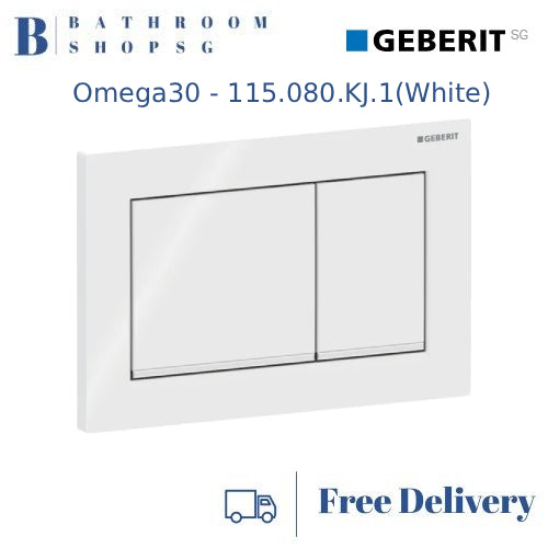 Geberit Omega 30 Actuator Plate 115.080.KJ.1 White Plate and Buttons with Chrome Stripes