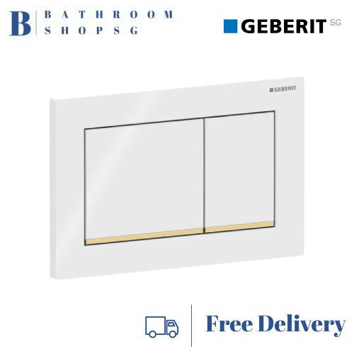 Geberit Omega 30 Actuator Plate 115.080.KK.1 White Plate and Buttons with Gold Stripes