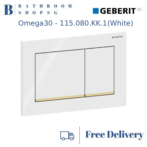 Geberit Omega 30 Actuator Plate 115.080.KK.1 White Plate and Buttons with Gold Stripes