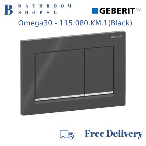 Geberit Omega 30 Actuator Plate 115.080.KM.1 Black Plate and Buttons with Chrome Stripes