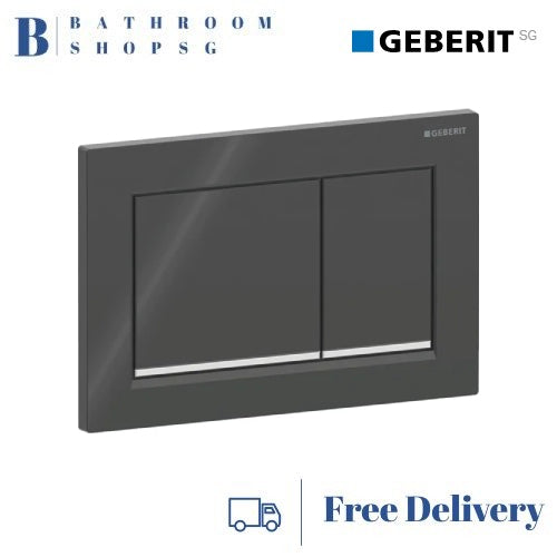 Geberit Omega 30 Actuator Plate 115.080.KM.1 Black Plate and Buttons with Chrome Stripes