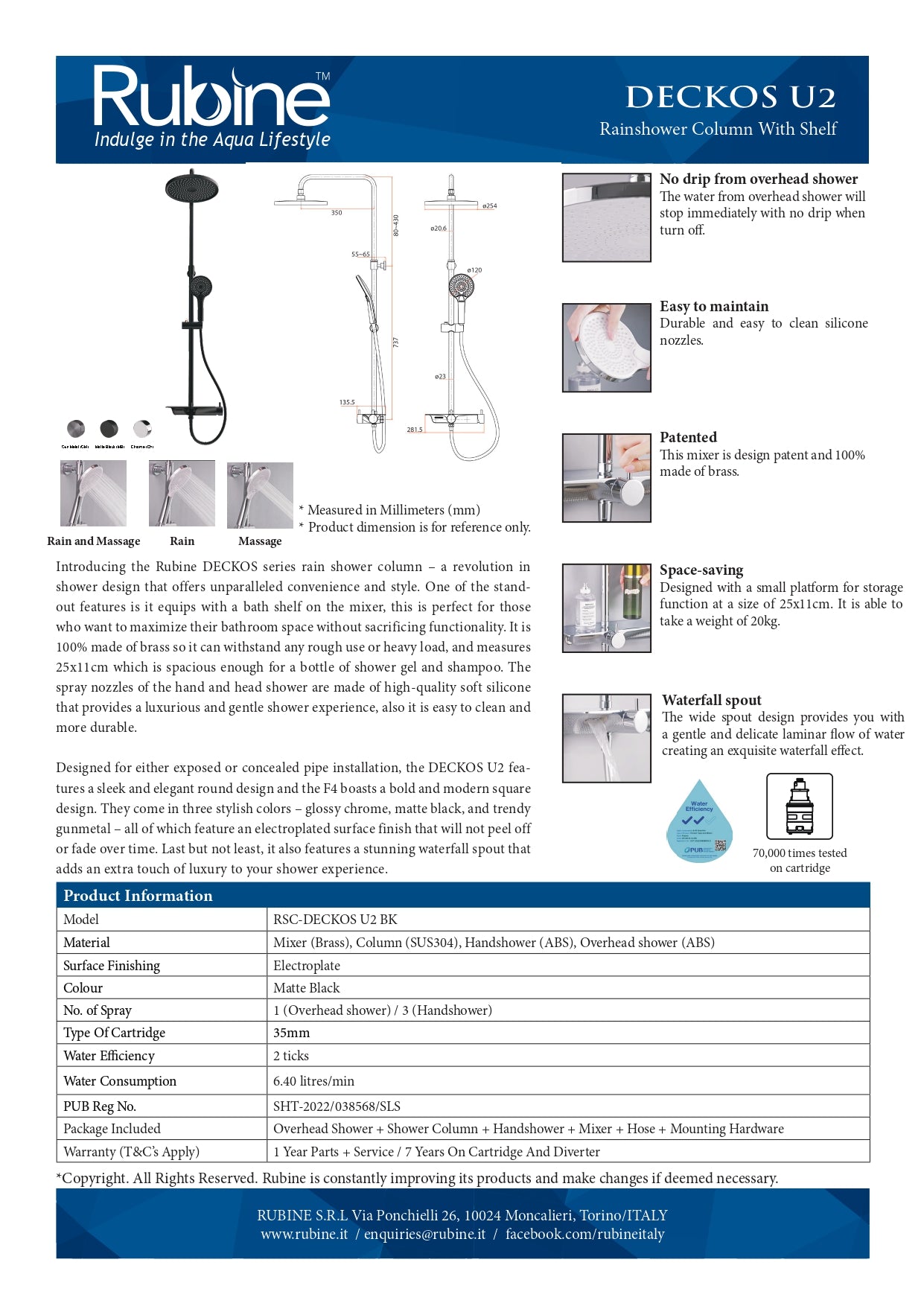 Rubine DECKOS U2 Round Rainshower Column with Shelf RSC-DECKOS-U2 Chrome | Matt Black Rainshower Set