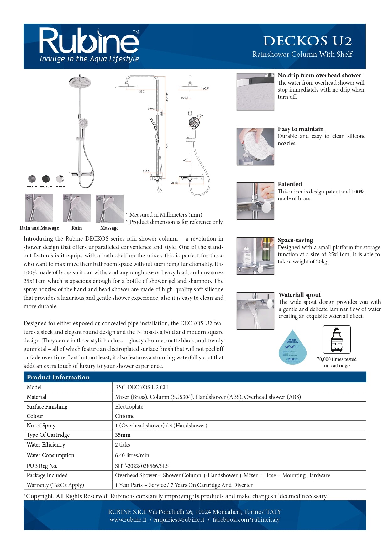 Rubine DECKOS U2 Round Rainshower Column with Shelf RSC-DECKOS-U2 Chrome | Matt Black Rainshower Set