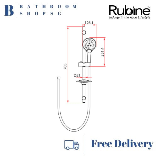 Rubine RSH-OBI-516-BK Sliding Bar with Hand Shower Set