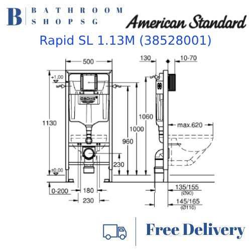 American Standard Acacia Supasleek WH Toilet CL31197 Bundle with Grohe Rapid SL Brackets Cistern and Flush Plate Set