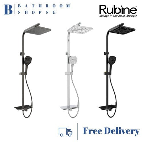 Rubine DECKOS F4 Square Rainshower Column with Shelf RSC-DECKOS-F4 Chrome | Gun Metal Rainshower Set