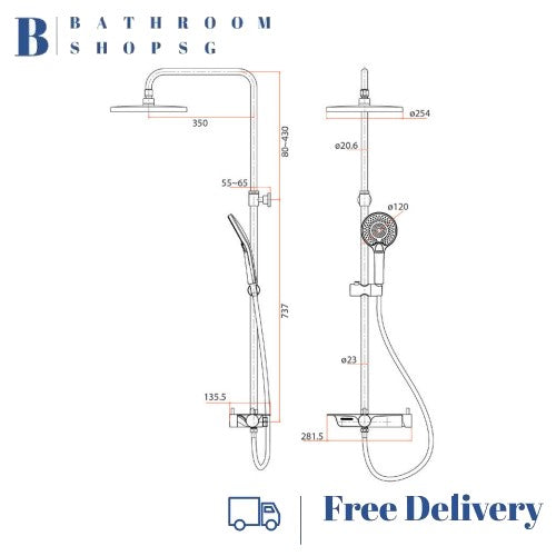 Rubine DECKOS U2 Round Rainshower Column with Shelf RSC-DECKOS-U2 Chrome | Matt Black Rainshower Set