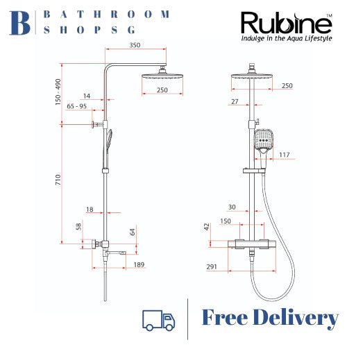 Rubine Rainshower Column with Mixer RSC-THERMO-S41CH Chrome | RSC-THERMO-S41BK Matt Black