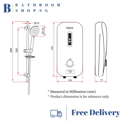 Rubine RWH-1388 Electric Instant Water Heater 1388B Black | 1388W White