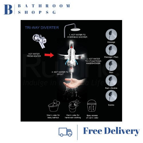 Rubine RWH-3388 Electric Instant Water Heater with Built-in DC Booster Pump & Rainshower