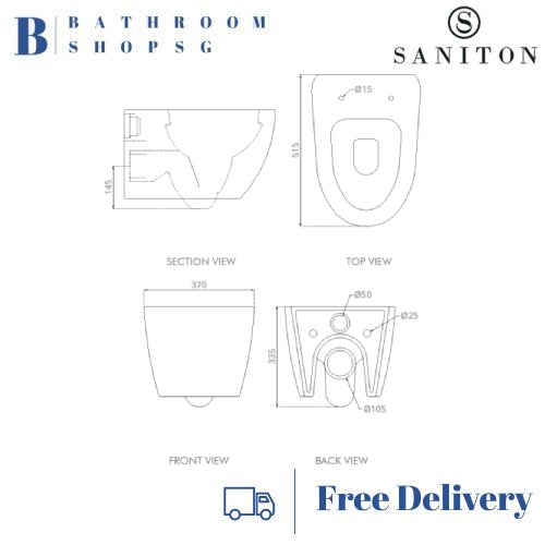 Saniton Alyssa ST2611 Wall Hung Toilet Bowl with Seat and Cover