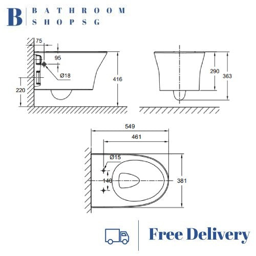 American Standard Signature Wall Hung Toilet CCAS3140 with Grohe Rapid SL Wall Brackets and Grohe Flush Plate Bundle
