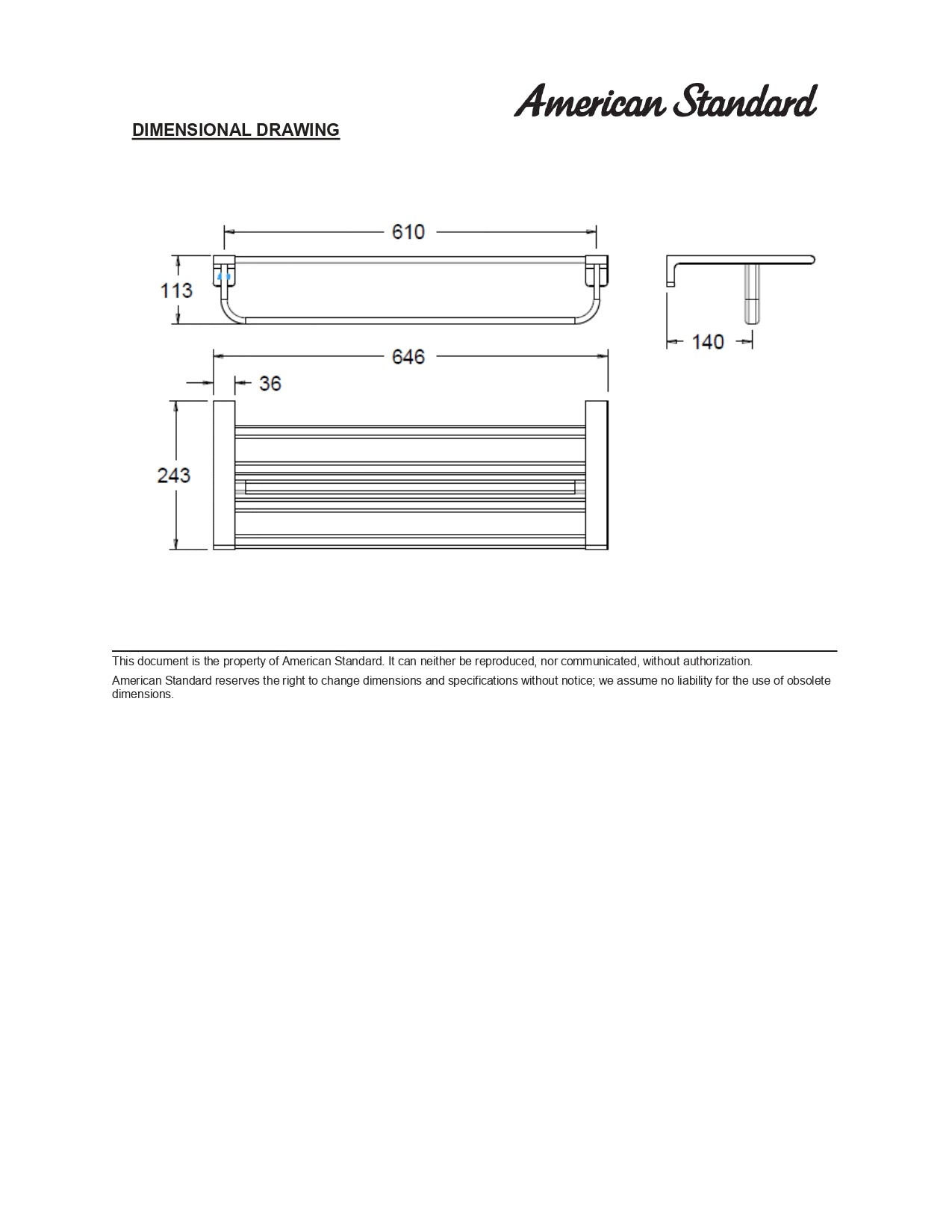 American Standard Acacia E Towel Shelf FFAS1395-908500BC0 Bathroom Accessories