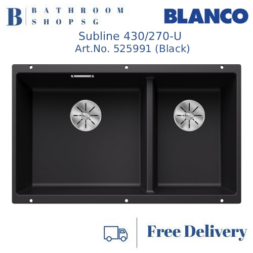 Blanco Subline 430/270-U Double Bowl Undermount Kitchen Sink Black 525991