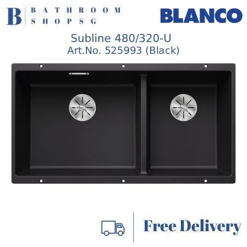 Blanco Subline 480/320-U Double Bowl Undermount Kitchen Sink Black 525993