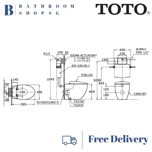 TOTO Le Muse Wall Faced Toilet Bowl with Seat Cover CW813PJ