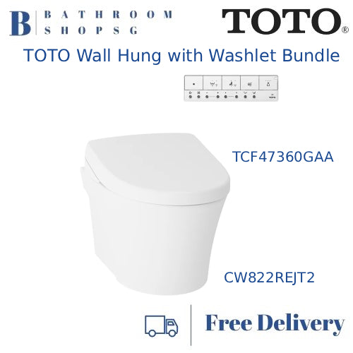 TOTO CW822REJT2 Wall Hung Rimless Toilet bundle with Washlet TCF47360GAA Electric Bidet Seat