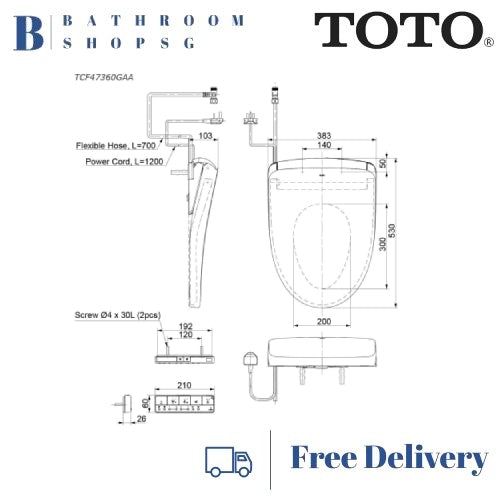 TOTO Washlet S7 Auto Sensor TCF47360GAA Electric Bidet Seat with Remote Control