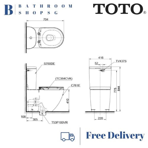 TOTO C761E Close Coupled Toilet Bowl bundle with Washlet TCF34320GAA Electric Bidet Seat
