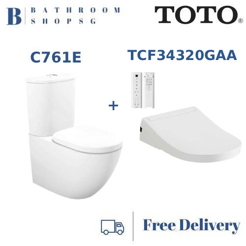 TOTO C761E Close Coupled Toilet Bowl bundle with Washlet TCF34320GAA Electric Bidet Seat