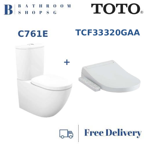 TOTO C761E Close Coupled Toilet Bowl bundle with Washlet TCF33320GAA Electric Bidet Seat