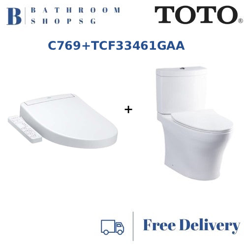 TOTO C769 Close Coupled Toilet Bowl bundle with Washlet TCF33461GAA Electric Bidet Seat