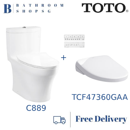 TOTO C889 One piece Toilet Bowl bundle with S7 Washlet TCF47360GAA Electric Bidet Seat