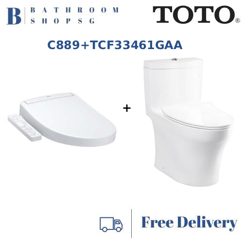 TOTO C889 One Piece Rimless Toilet Bowl Bundle with Washlet TCF33461GAA Electric Bidet Seat