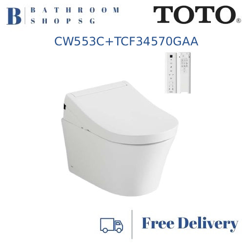 TOTO CW553 Wall Hung Rimless Toilet Bowl with TCF34574GAA Washlet S5 Electric Bidet Seat