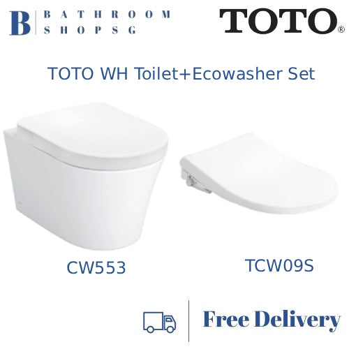 TOTO CW553A Wall Hung Toilet Bowl with TCW09S Ecowasher Manual Bidet Seat