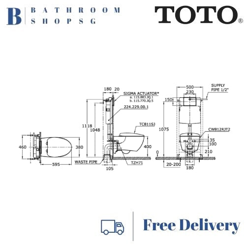 TOTO Le Muse Wall Hung Toilet Bowl with Seat Cover CW812RJT2