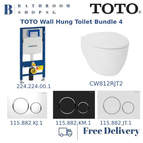 TOTO Wall Hung Toilet Bowl CW812RJT2 with Sigma Duostix Cistern & Geberit Flush Plate Bundle Set 4