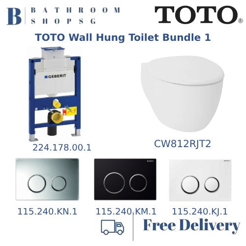 TOTO Wall Hung Toilet Bowl CW812RJT2 with Kappa Cistern and Geberit Actuator Flush Plate Bundle Set 1