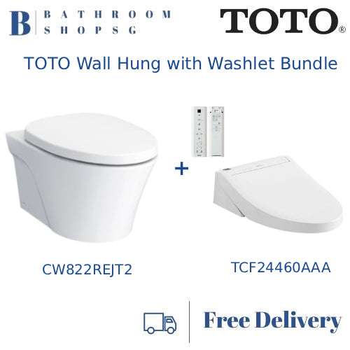 TOTO CW822REJT2 Wall Hung Rimless Toilet bundle with Washlet TCF24460AAA Electric Bidet Seat