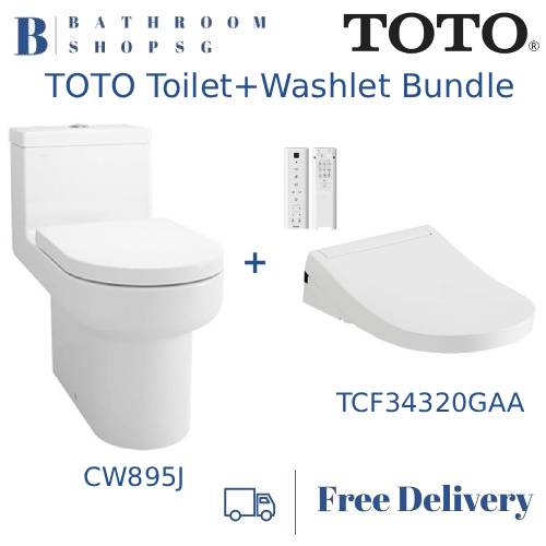 TOTO OMNI+ One-piece Toilet Bowl CW895PJ bundle with TCF34320GAA Washlet S5 Electric Bidet Seat