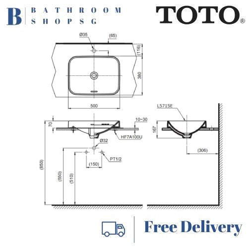 TOTO Above Counter Lavatory Basin L5715 - [Ready Stock]