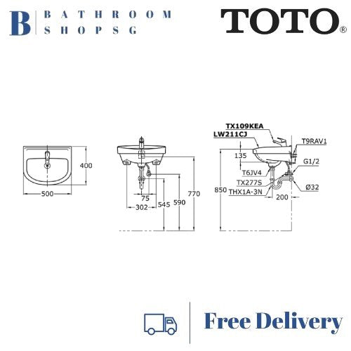 TOTO Wall Hung Lavatory Basin LW211CJ - [Ready Stock]