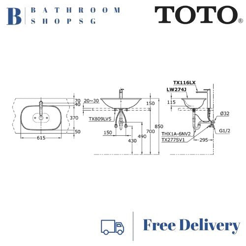 TOTO Alisei Vessel Counter Lavatory Basin LW274J - [Ready Stock]