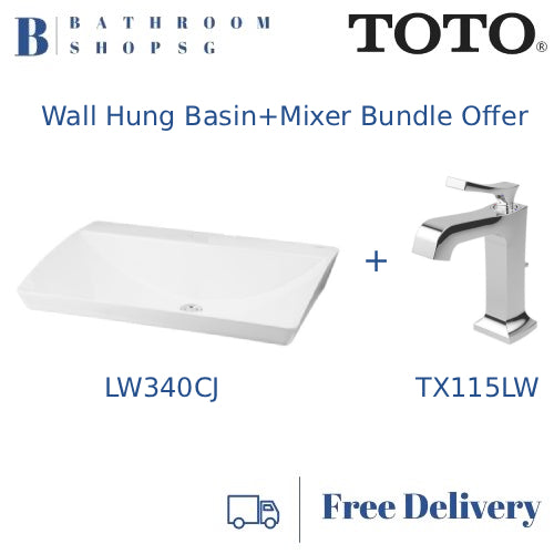 TOTO Console Lavatory Basin LW340CJ Bundle with Wenzal TX115LW Basin Mixer