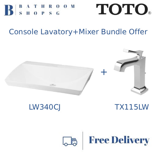 TOTO Console Lavatory Basin LW340CJ Bundle with Wenzal TX115LW Basin Mixer