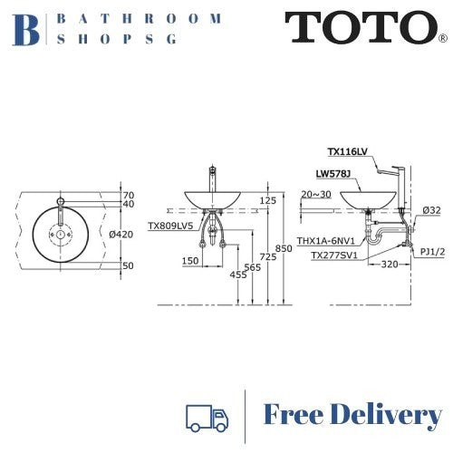 TOTO Console Lavatory LW578J | Toto Vessel Wash Basin