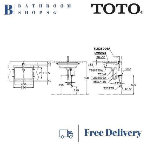 TOTO Under Counter Lavatory with 1 Tap Hole LW592J | TOTO Wash Basin