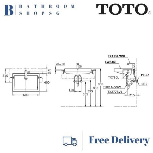 TOTO Semi-Recessed Lavatory LW646J | Toto Wash Basin