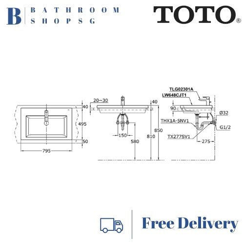 TOTO Self Rimming Lavatory Basin LW648CJT1- [Ready Stock]