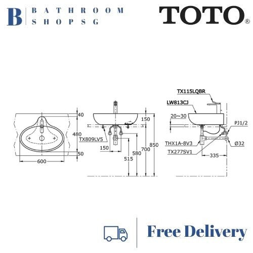 TOTO Le Muse Console Lavatory LW813CJ | Toto Counter Top Wash Basin