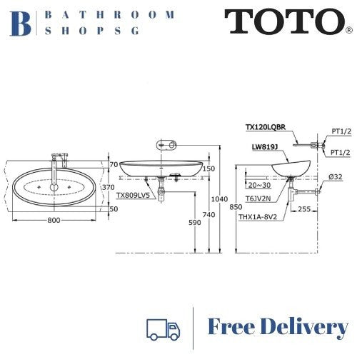 TOTO Le Muse Console Lavatory LW819J | Toto Counter Top Wash Basin