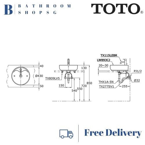TOTO OMNI+ Console Lavatory LW893CJ | Toto Counter Top Wash Basin