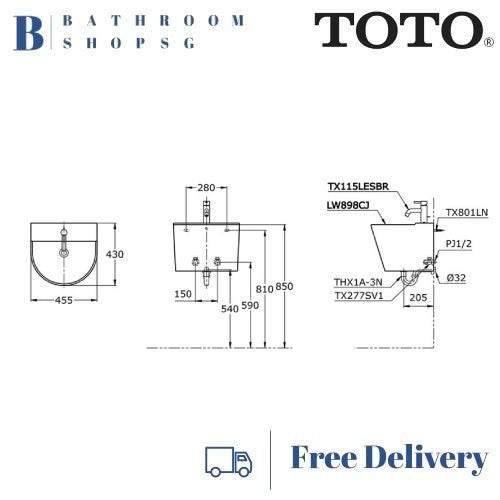 TOTO OMNI+ Wall Hung Lavatory LW898CJ | Toto Wash Basin